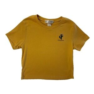 Girl's‎ Yellow Orange Short Sleeve Cropped Top Embroidered Desert Cactus Size L